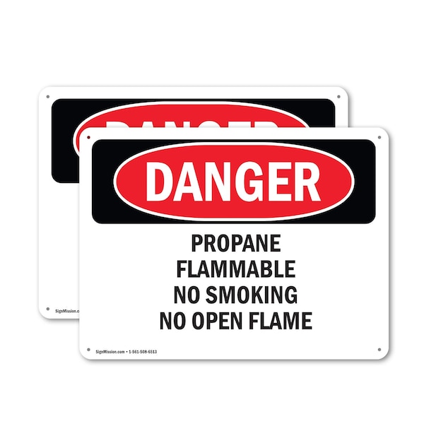Signmission Propane Flammable No Smoking No Open Flame Danger Sign, Aluminum, 10in W x 7in L, 2PK OS-2PACK-DS-A-710-L-2358 - main
